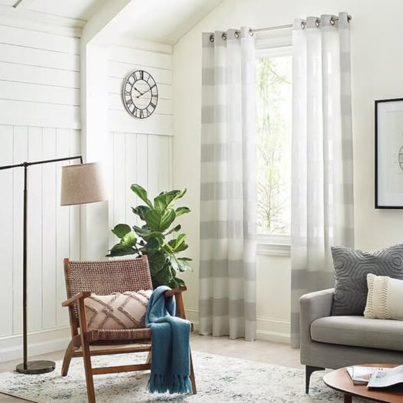 ✨ Allen + Roth 84" Grey Striped Semi-Sheer Grommet Curtain 4 Panels ✨ - Picture 4 of 6